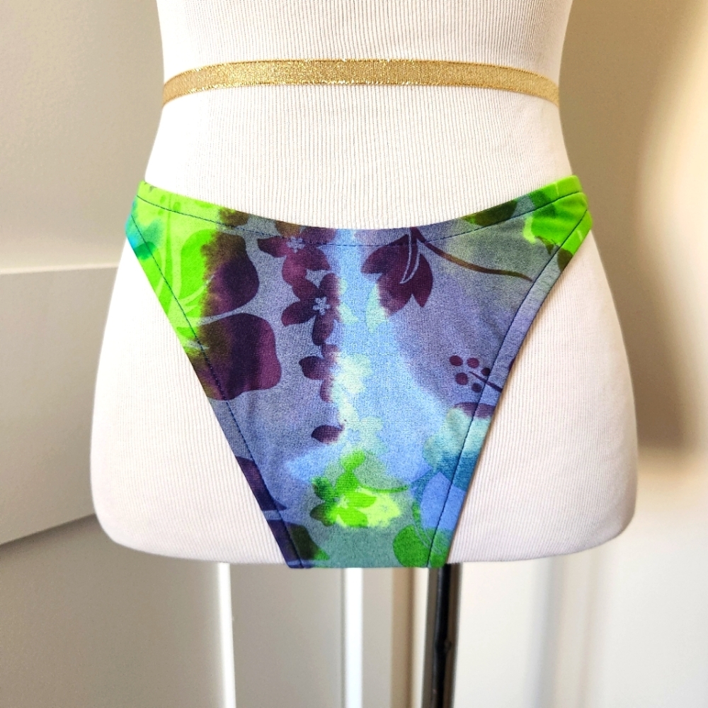 NWT Purple/blue/green floral high-waisted swim bottoms. Size S. - Picture 1 of 4